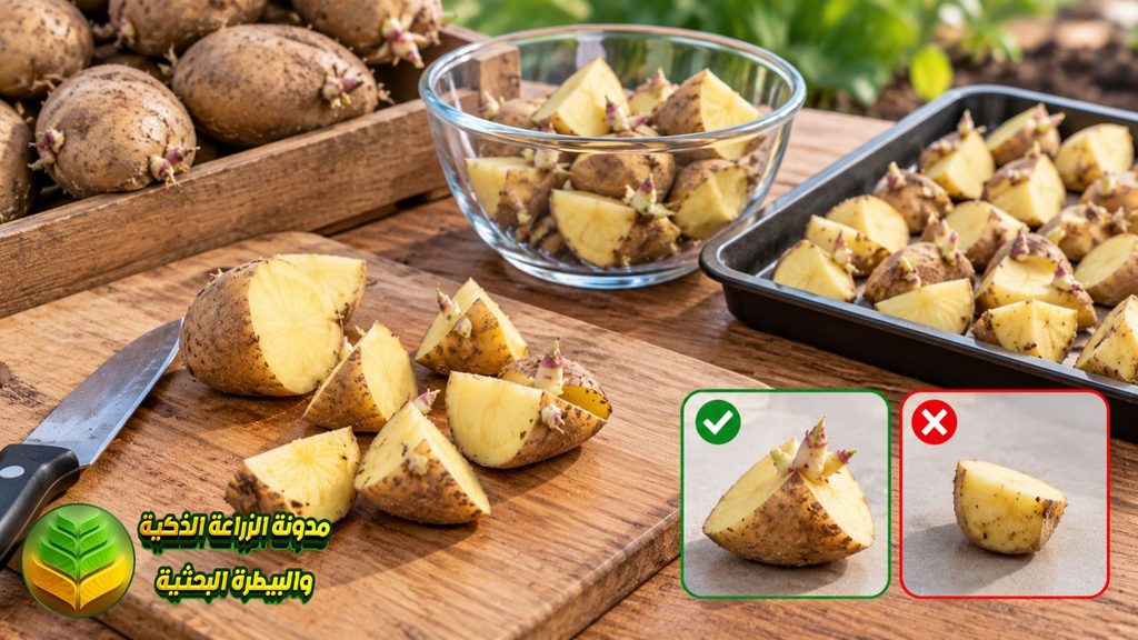 تقطيع درنات التقاوي لزراعة البطاطا