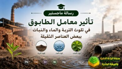 دراسة تلوث التربة الزراعية والماء والنبات بالعناصر الثقيلة الناتجة عن معامل الطابوق
