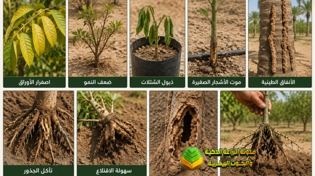 أعراض الإصابة في الأشجار والمحاصيل