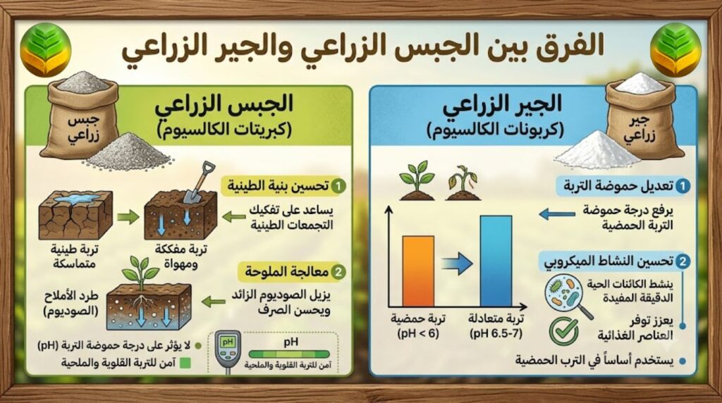 الفرق بين الجبس الزراعي والجير الزراعي