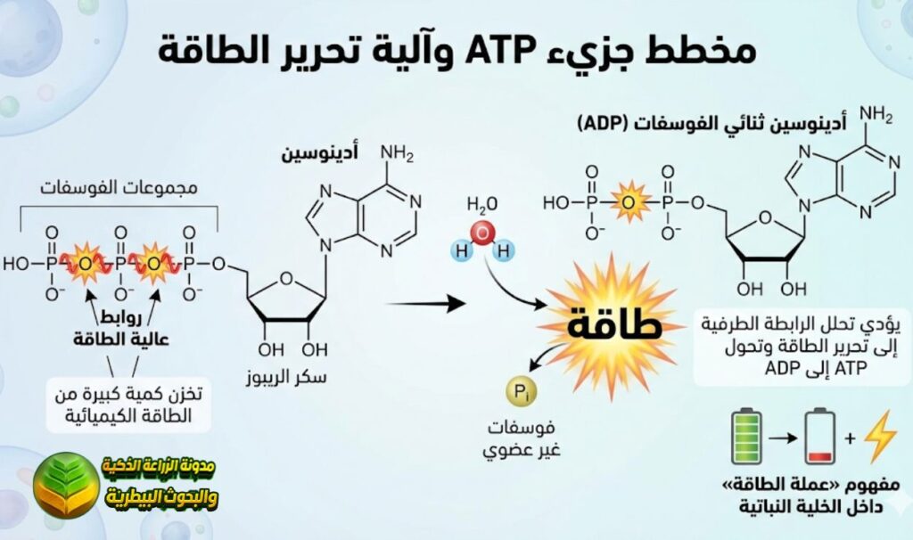 مخطط جزيء ATP وآلية تحرير الطاقة