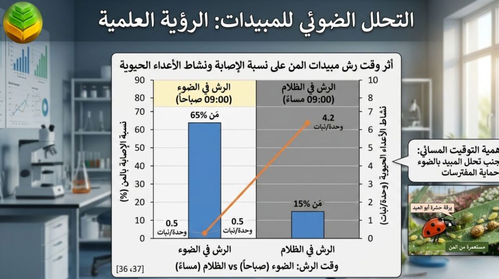 مخطط بياني يوضح أثر الأشعة فوق البنفسجية على تحلل مبيدات المن