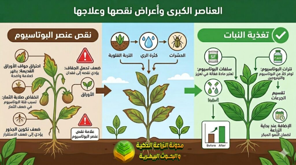 علامات نقص عنصر البوتاسيوم