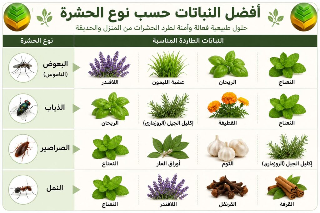 أفضل النباتات الطبيعية حسب نوع الحشرة