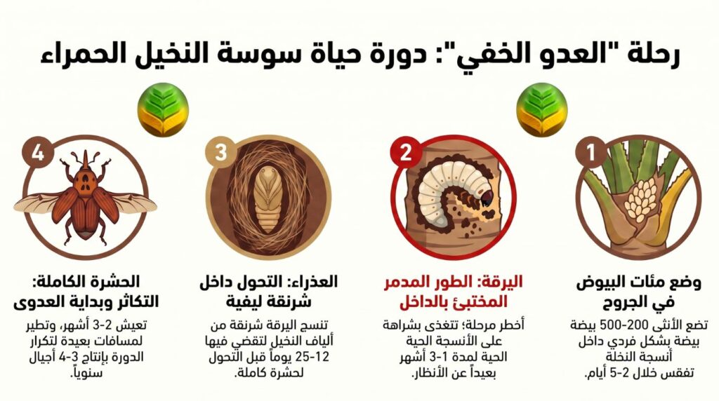 دورة حياة سوسة النخيل الحمراء