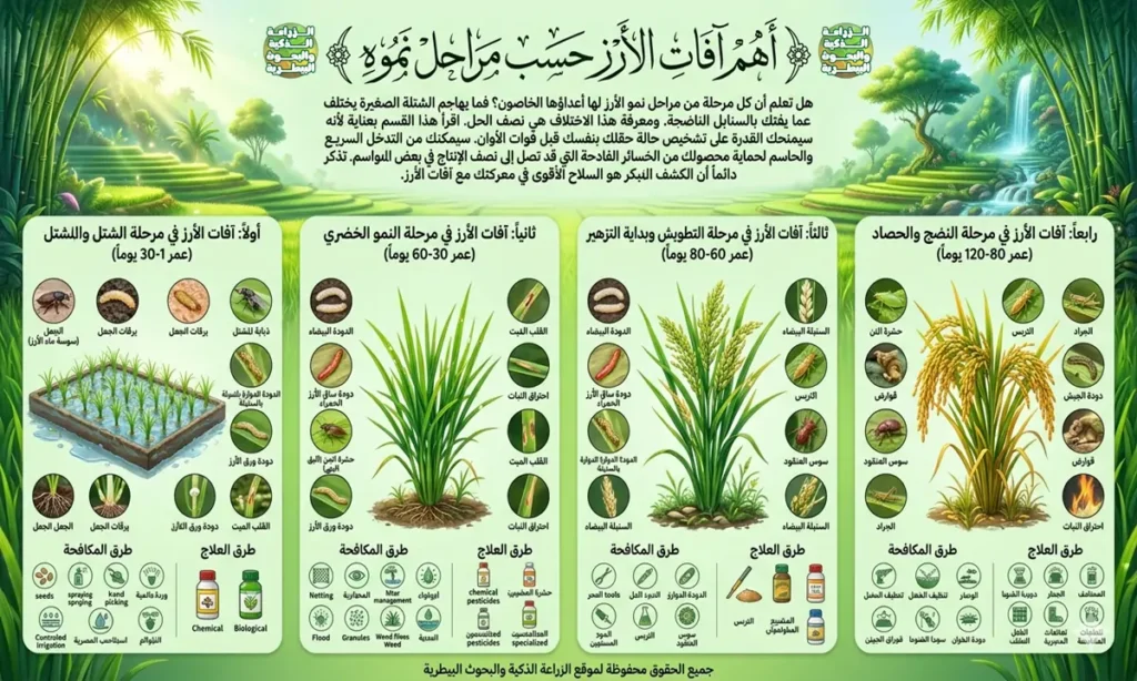 أهم آفات الأرز حسب مراحل نموه