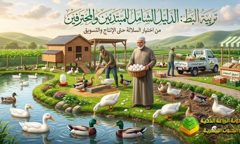 تربية البط: الدليل الشامل للمبتدئين والمحترفين من اختيار السلالة حتى الإنتاج والتسويق
