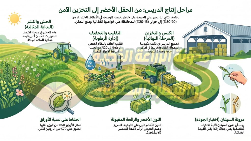 خطوات صناعة الدريس من الحقل إلى المخزن