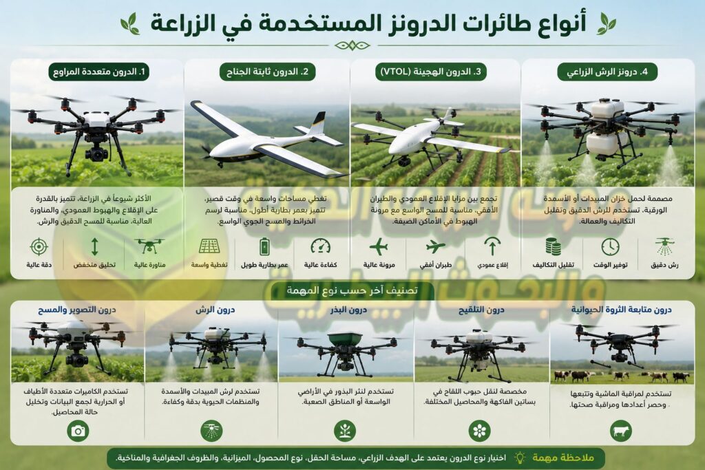 أنواع طائرات الدرونز المستخدمة في الزراعة